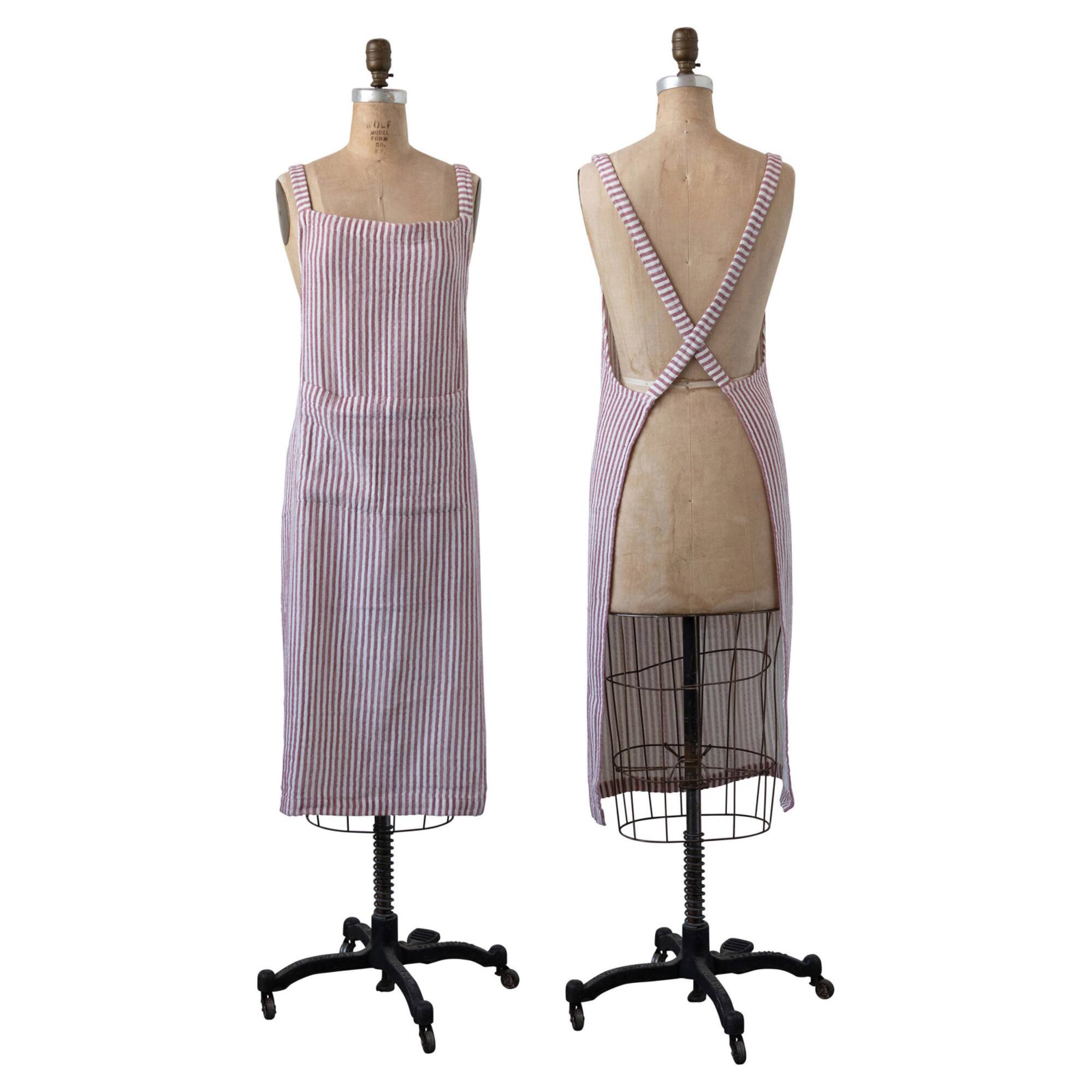 Hello Honey® 38" Red & White Woven Cotton Striped Apron